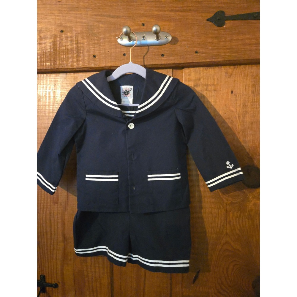 GOOD LAD Navy Blue Sailor Suit Set Jacket and Romper Shorts 24M Nautical Vintage